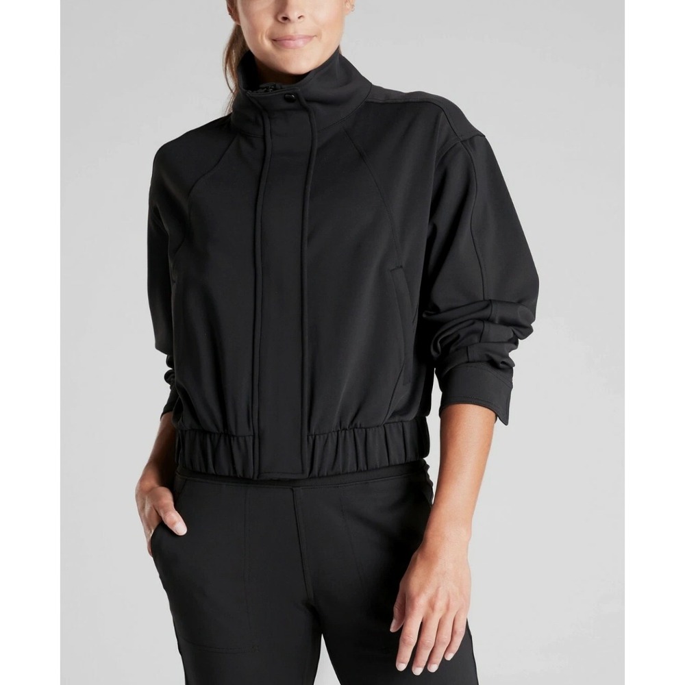 Athleta Venice Bomber Jacket Black XL Full Zip Cropped Minimalist Athleisure